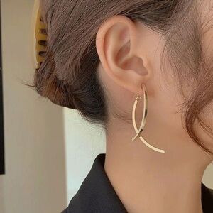 18k Gold Plated Cross Arc Long Drop Earrings